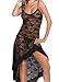 Dudebabe Women Lingerie Plus Size Sx Lace Mesh Babydoll Nightwear Long Gown Thong Black 2XL