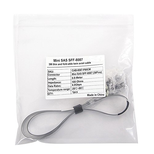 ipolex Mini SAS SFF-8087 Internal Cable with Sideband - 90 Degrees Angle Twinax Cable - Foldable - Flexible - 0.8m (2.6ft)