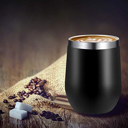Stemless Wine Tumbler with Lid and Straw, Bastwe 4 Pack 12oz Stainless Steel Wine Glass, Double Wall Insulated Wine Tumbler for Champagne, Cocktail, Beer, Coffee, Drinks (Black) - Thumbnail 4