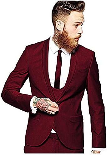Wxili Men's Suits Slim Fit 3 Piece Wedding Tuxedos Blazer Vest& Pants Sets 02