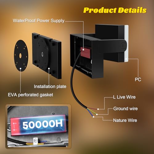 ledmo 60W Outdoor / Indoor Wall Light 360° Adjustable Outdoor Lamps Outdoor Wall Light for Terrace Corridor Gardens, Black, 126 LEDs, 5000 Lumens, Warm White 3000K, IP65