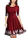 Miusol Women's Vintage Scoop Neck Embroidered Half Sleeve Casual Swing Dress,Wine Red,Medium