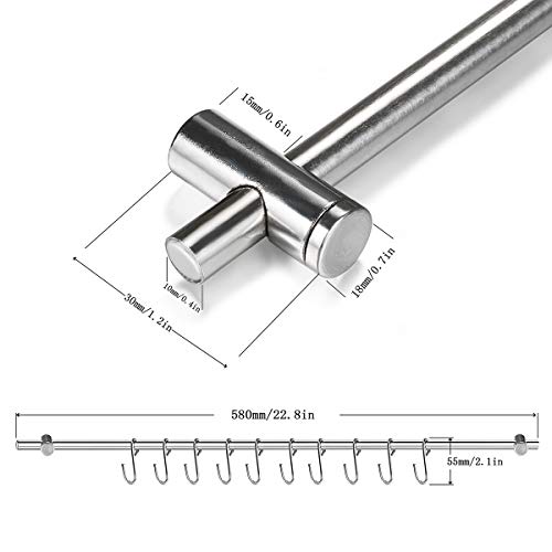 Kitchen Rail Rack HCHUANG Wall Rail with 22-Inch Wall Mounted Utensil Hanging Rack 304 Stainless Steel Hanger Hooks for Kitchen Tools, Pot, Towel