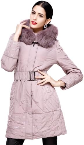 Maxchic Women's Fox Fur Collar Rabbit Fur Trim Hooded Belted Down Parka Coat D10396Y13C