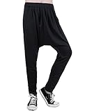 uxcell Men Stylish Elastic Waist Big Pockets Front Harem Pants Black 36/38
