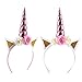 Eworld -6 Pcs Baby Golden Sliver Unicorn Horn Headband - Rose Flower Hairband Animal Photo Props with Glitter Ears for Unicorn Birthday Cosplay Party (Unicorn)