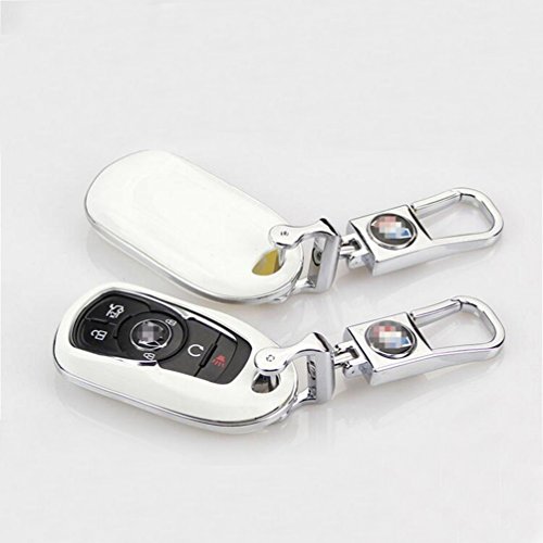 DeAutoBug 3 Buttons Smart Car key Chain KeyChain Ring Case bag Cover Fob Skin Coin Holder Metal Hook for Buick Verano Regal Lacross Encore Envision Enclave (White)