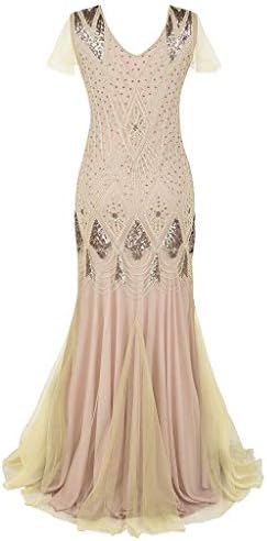 OWMEOT Dress，Women 's 1920s Black Sequin Gatsby Maxi Long Evening Prom Dress