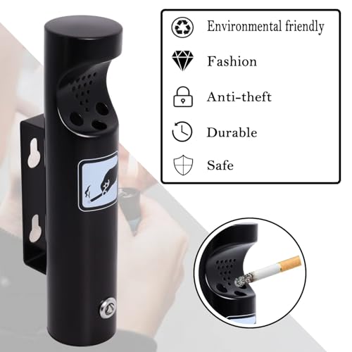 Poweka Stainless Steel Wall Ashtray with Lock for Restaurants, Hotels Offices and Balconies (Black, 2 Pieces)