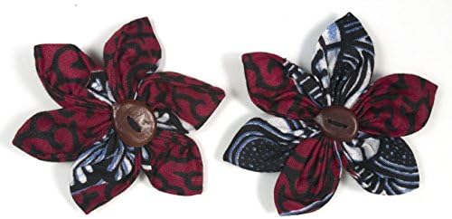 African Print Cotton Flower Clip Set of 2 Malawi Red 3.5 Inches
