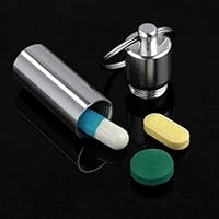 Riforla ⭐⭐⭐⭐⭐ Waterproof Stainless Steel Pill Case Keychain, Durable Travel Pill Box Bottle Holder Tough for Man Purse Pocket Outdoor Tool Kit Pill Box Keychain Single Chamber Pill Organizer