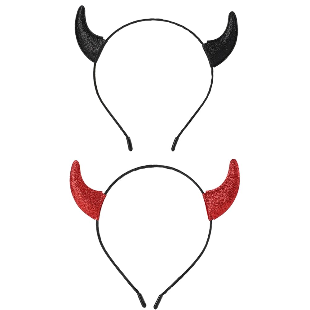 YFTRFR 2 Pcs Devil Horns Headband Horned Headwear for Young People Women and Men Decoration Cosplay Costume Headbands Glitter Party Halloween Fancy Dress Costume Accessories