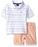 Nautica Baby Boys Stripe Polo with Pull on Short Set, Orange, 12 Months
