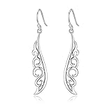 Highly Polished Sterling Silver Peafowl's Feather Design Filigree Dangle Drop Earrings