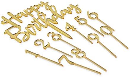 SWEETEST WISHES Reusable Gold Acrylic Happy Birthday Cake Toppers for Birthday Parties and Celebrations |11-Piece Set