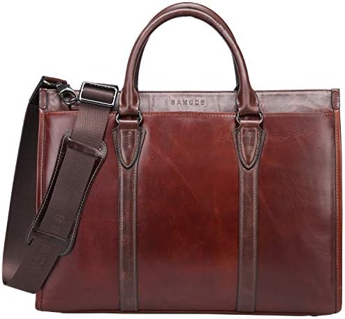 Banuce Vintage Full Grain Leather Briefcase for Men 2way Business Tote Laptop Shoulder Messenger Bag Attache Case