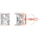 14K Rose Gold White Sapphire Stud Earrings with Screw back - Hypoallergenic, 1 cttw - Minimalist Women's Fine Jewelry