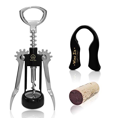 Wine Ziz Black Small Wing Corkscrew Bottle Opener with Bonus Foil Cutter | Sturdy Metal Cork Screw | Built-In Beer Cap Opener Accessories | Best Housewarming Kitchen Gift for Women and Men - Thumbnail 7