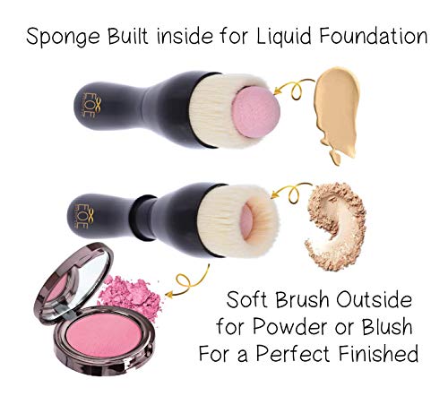 Retractable Makeup Brush, sponge will retract [by EOE] ALL in ONE great for Travel. For Liquid Foundation and Powder Foundation or blush. Great Cosmetic tool for face, Small compactl.