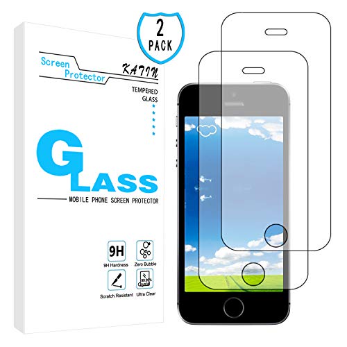 KATIN iPhone SE Screen Protector - [2-Pack] Tempered Glass for Apple iPhone SE, iPhone 5S, iPhone 5, iPhone 5C Bubble Free, Easy to Install with Lifetime Replacement Warranty