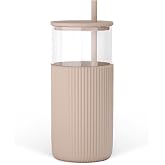 SANDJEST Glass Tumbler with Straw and Lid, Glass Water Bottle with Silicone Sleeve 20oz, Smoothie, Iced Coffee Cup, Gifts for