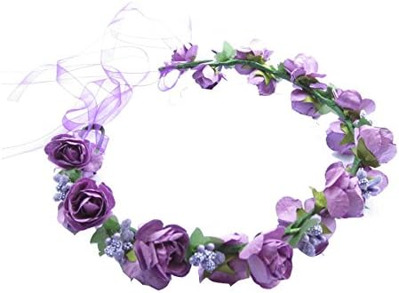 Handmade Flower Crown for Girls Artificial Paper Rose Flower Headpiece with Ribbon Adjustable (Purple)