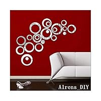 Alrens_DIY(TM) 22pcs Rounds Dots Circles Mirror Surface Crystal Wall Stickers DIY Acrylic 3D Home Decal Living Room Murals Wall Paper Decor adesivo de parede-4 Colors (Silver)