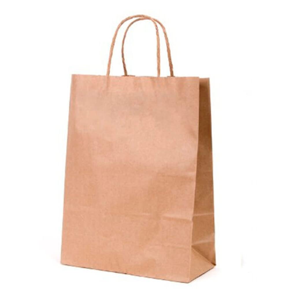 Thepaperbagstore 20 Brown Small Ribbed Paper Bags with Twisted Handles - 18x8x22cm - Kraft Paper for Gifts, DIY, Party, Shopping, Retail, Grocery, Wedding, Birthday and Takeaway