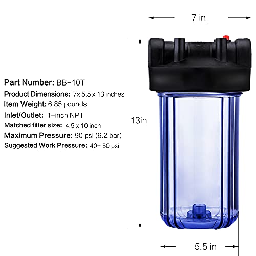 Geekpure 10 Inch Big Clear Water Filter Housing for Whole House Water