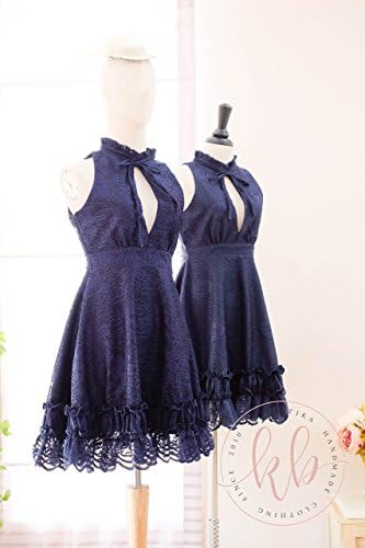 Navy lace dress for prom party wedding bridesmaid cocktail dress high neck lace dresses