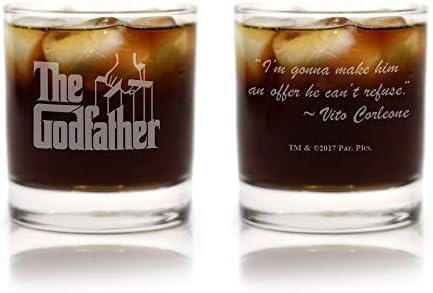 Movies On Glass - The Godfather Movie Engraved Logo Whiskey Glass Set of 6 with Most Popular Godfather Quotes