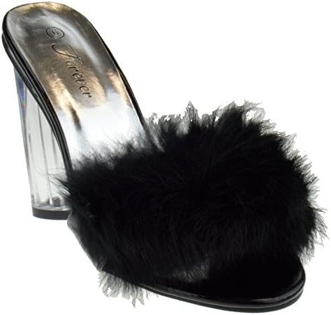 Foever Create 88 Womens Clear Chunky Heel Furry Strapped Lucite Sandals