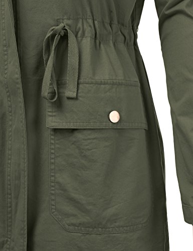 DRESSIS Women's Woven Hooded Cotton Utility Jacket With Drawstring Waist Olive 2XL - Thumbnail 4