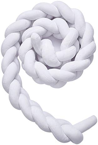 Foruinvent Hand Woven Braided Nursery Crib Bumper Knot Pillow Cushion Protector for Baby Cot white