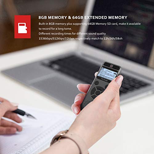 Victure Digital Voice Recorder 8G Voice Activated Recorder with MicroSD