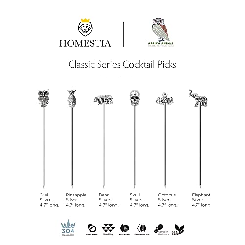 Homestia Cocktail Toothpicks Stainless Steel Animal Fancy Picks Reusable Garnish Skewers
