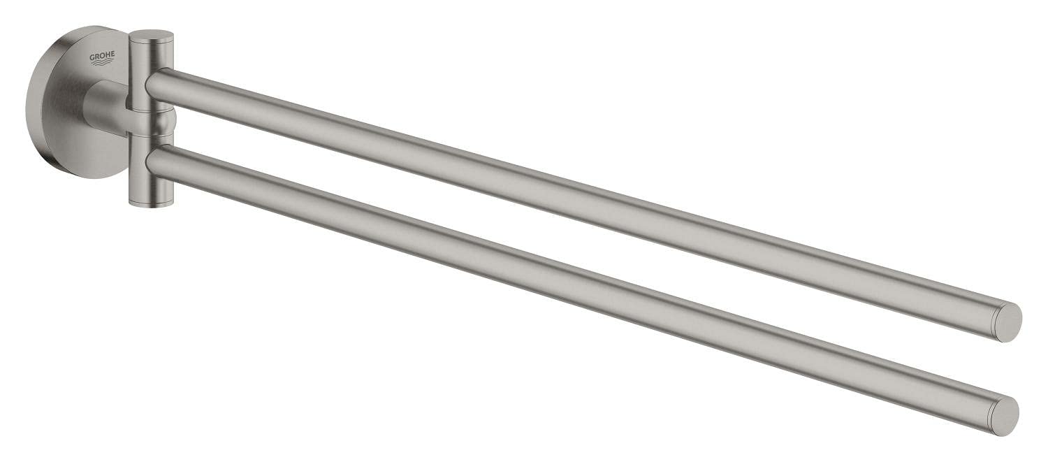 GROHE Start Towel Bar (Metal, Pivotable 2 Arms, Concealed Fastening, Including Screws and Dowels, Easy to Fit), Size 439 mm, Stainless Steel Look, 41183DC0