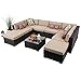PHI VILLA Outdoor Sofa- Patio Wicker Furniture Set (9-Piece, Beige)