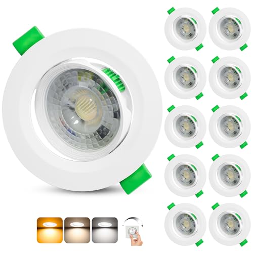 Aulaiyi LED Downlight Recessed Ceiling Dimmable 230V, 5W 500LM LED Spotlights Interior Rotable Ceiling Warm White Neutral White Cool White, IP44 Extra Flat Portholes, Cut 68-80mm, White 10 Pack