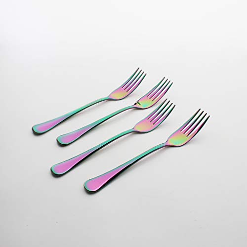 6 Piece Dinner Fork Set Rainbow Multicolor Stainless Steel Table Salad Dessert Fork Silverware Flatware Utensil Set of 6 Mirror Finish Dishwasher Safe 7.2 Inches