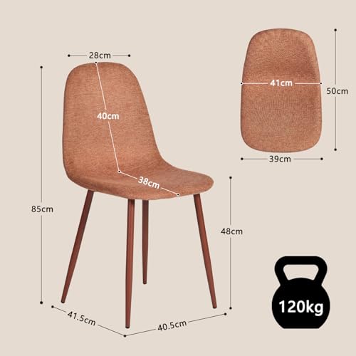 MEUBLE Cosy Set of 4 Scandinavian Dining Chairs Fabric Upholstered Kitchen Chair with Metal Legs, Load 120 kg Each, Red