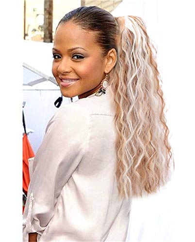 Stamped Glorious Wrap Around Ponytail Extensions Synthetic Long Wave Ponytail Extension Mixed Blonde Color Corn Wavy Magic Paste Ponytail Hair Piece for Women (24H27H613#)
