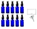 1 oz Cobalt Blue Glass Boston Round Treatment Pump Bottle (10 pack) + Funnel and Labels for essential oils, aromatherapy, food grade, bpa free