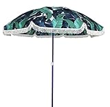 Ammsun 6ft 100% UV Luxury Designed Beach Umbrella with Frange, Multicolor, Pattern of Leaves