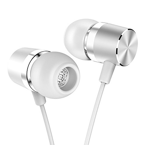 in Ear Headphones SDFLAYER Silverlight Earbuds with Line-in Microphone Heavy Bass Dynamic Driver Earphones with Non Tangle TPE Cord for Running Gym Android Phones Music Player Silver