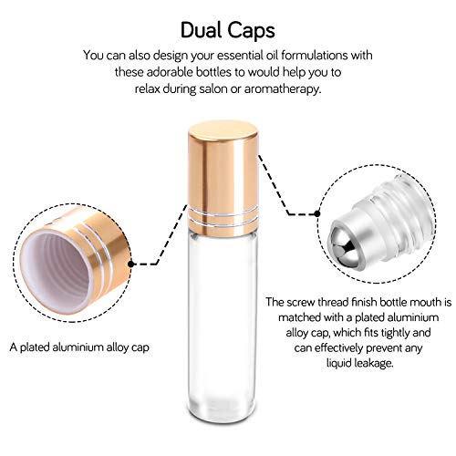 Essential Oil Roller Bottles 10ml (Clear Glass Bottle with Gold Cap, 12 Pack, 2 Extra Stainless Steel Balls, 24 Labels, Opener, Funnels by PrettyCare) Roller Balls for Oils, Roller on Bottles - Thumbnail 3