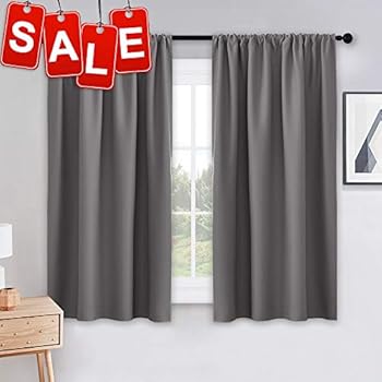PONY DANCE Grey Blackout Curtains - Rod Pocket Drapes Thermal Insulated Panels Home Decor Window Treatments Draperies for Bedroom, 42 inch Wide by 45 inch Long, Grey, Sold as 1 Pair