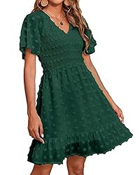 BTFBM Women's V Neck Smocked Short Sleeve Casual