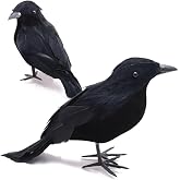 2 PCS Realistic Black Feather Crow Statues, Halloween Party Decorations | Lifelik Ravens Crow Decor,Bird Props for Cosplay Halloween Party
