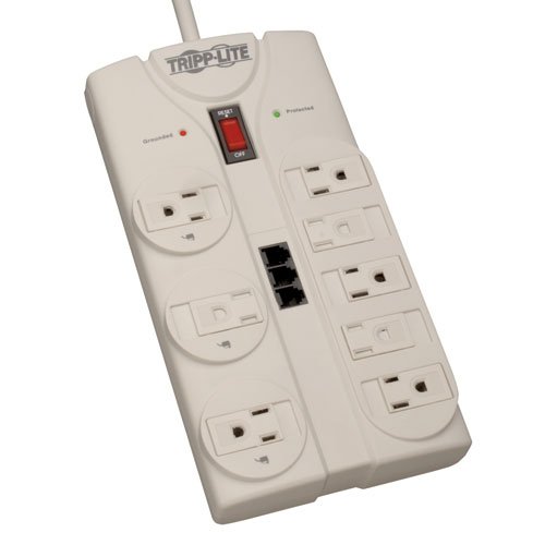 Tripp Lite 8 Outlet Surge Protector Power Strip, 8ft Cord Right Angle Plug, Tel/Modem, TAA, & $150K INSURANCE (TLP808TELTAA)